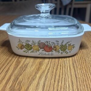 Vintage White l’Echalote 1 quart Casserole Corning wear Dish with Glass Lid